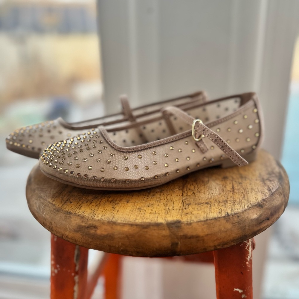 Time and Tru Rhinestone Mary Jane Flats Women’s Size 6.5 NWT Nude Mesh Sparkle - Picture 2 of 10